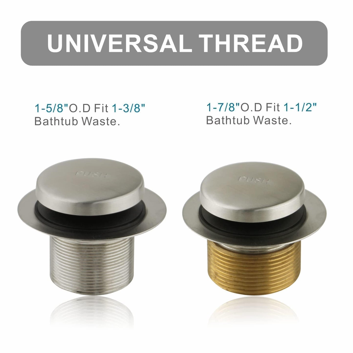 Welsan Bathtub Drain Tip Toe Tub Conversion Kit, Replacement Bath Trim with Two-Hole Overflow Faceplate and Universal Fine/Coarse Thread Assembly, Brushed Nickel