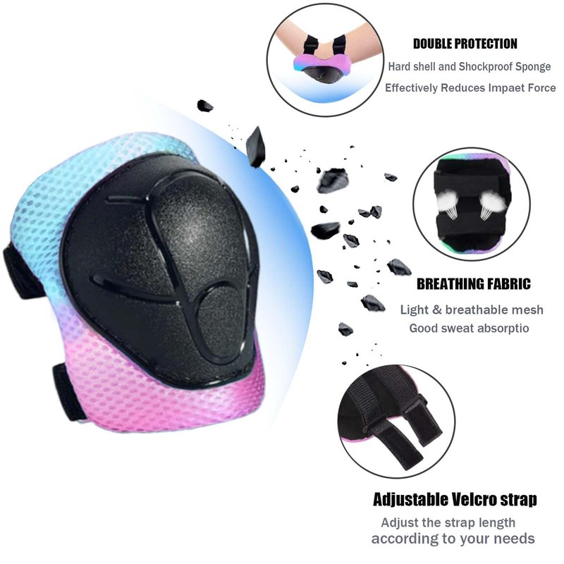HocIece Kids/Youth Knee Pads for Kids 3-14Years Boys Girls 6 in 1 Kids Protective Gear Set Adjustable Knee Pads, Elbow Pads, for Skating Cycling Bike Rollerblading Scooter Roller Skates