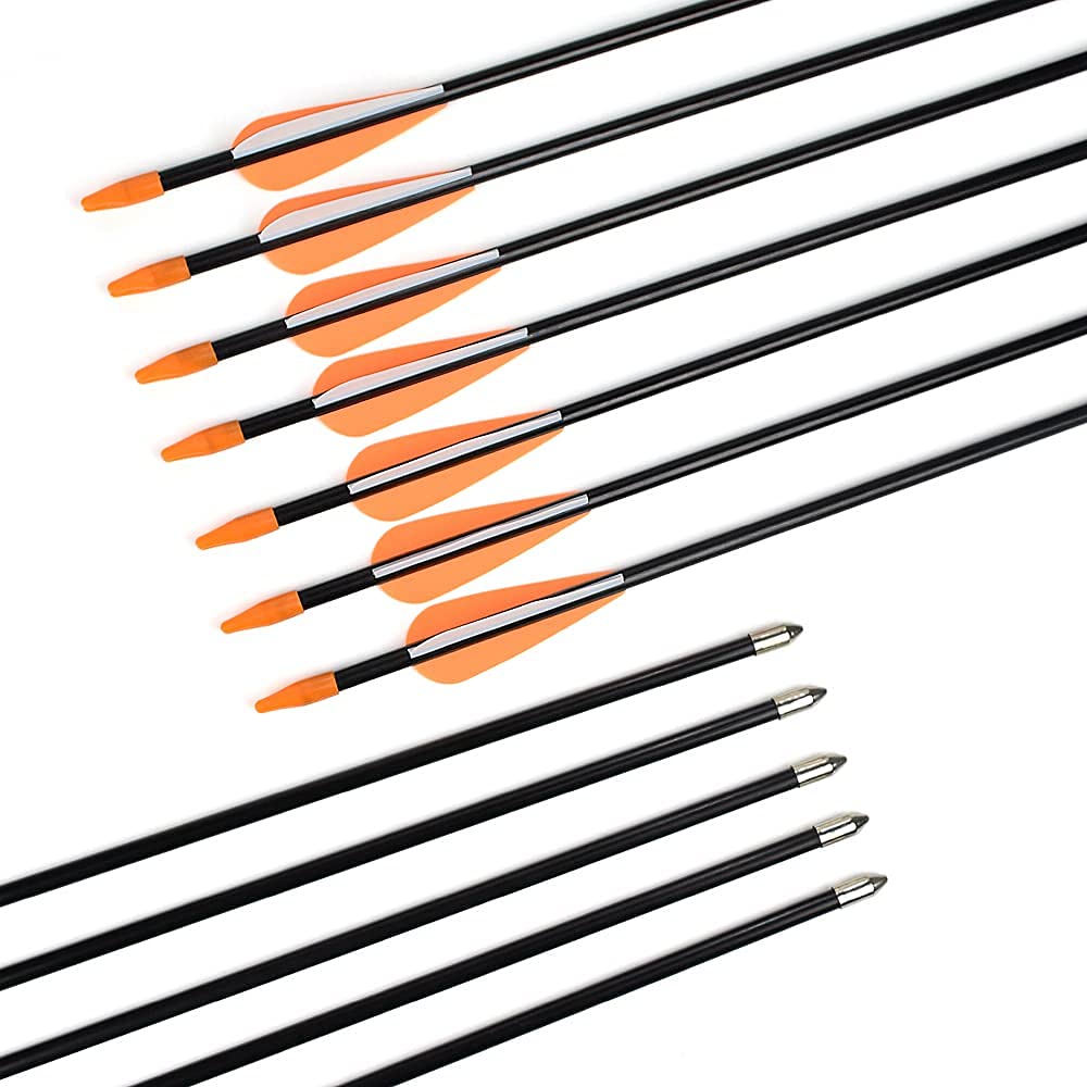 Fiberglass Practice Arrows Archery 24 Inch Target Shooting Safetyglass Recurve Bows Suitable for Youth Woman Beginner 12PCS