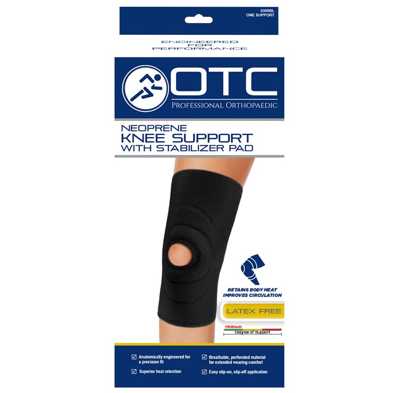 OTC Knee Support, Encircling Stabilizer Pad, Neoprene, Black, X-Large