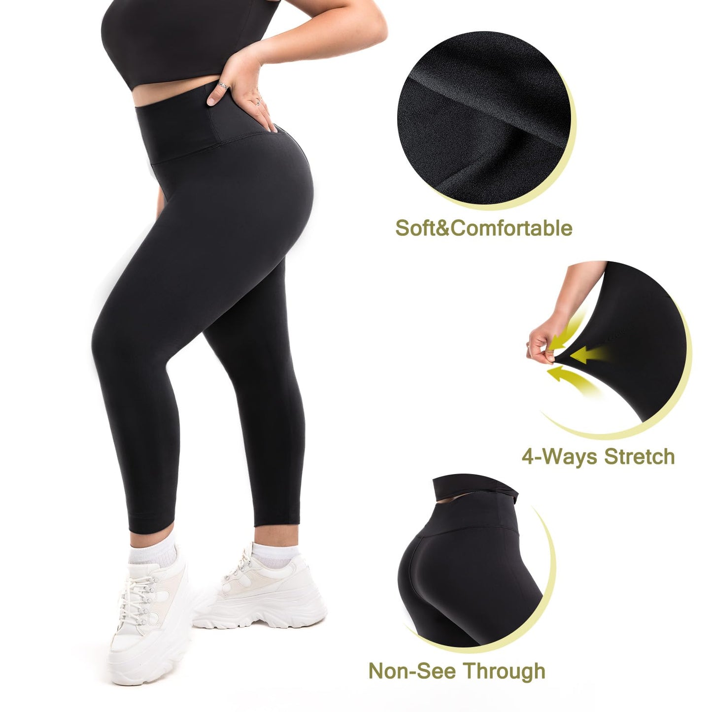 Hethrone 2-Pack Plus Size Leggings for Women, High Waisted Soft Workout Yoga Pants Black XXL