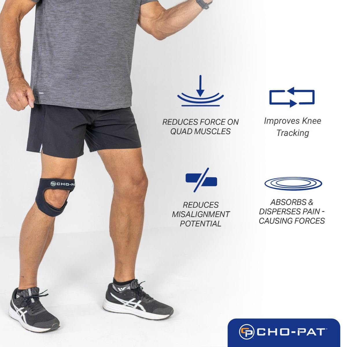 Cho-Pat Dual Action Lite, Adjustable & Lightweight Knee Support Strap for Tendonitis, Meniscus Tears, and Pain Relief, Small/Medium