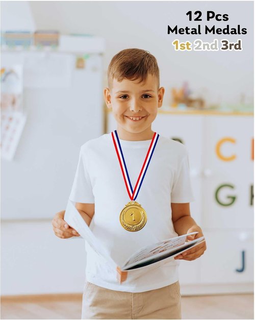 Jauisus Olympic Style Award Medals - 12 Pcs Gold, Silver, Bronze with Neck Ribbons | 2-Inch Size for Sports & Competitions