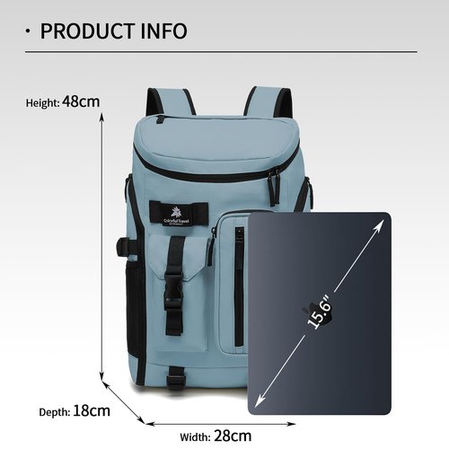 JYColofex color design tennis mountain climbing travel backpack, independent shoe compartment for sports and fitness, waterproof 15.6-inch computer bag large (A-) (Grey water blue)