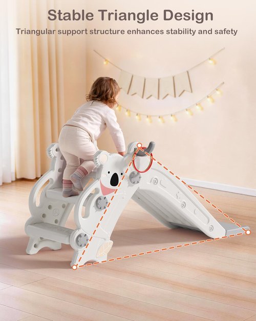 Babytronic Toddler Slide - 4-in-1 Indoor & Outdoor Playground with Climber, Basketball Hoop & Ring Toss - Cream & Gray