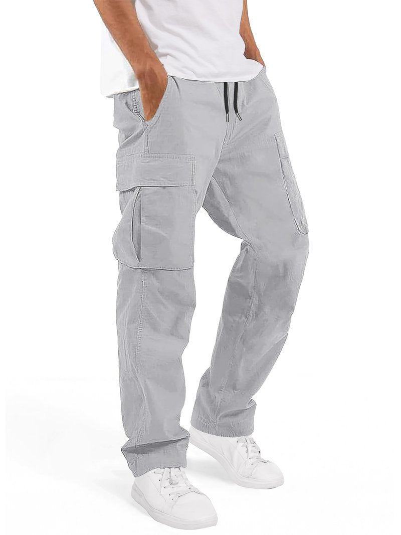 Tallemon Men's Casual Cargo Pants 30/32/34/36 Tall Inseam Hiking Pants Workout Joggers Loose Straight Sweatpants for Men 34" Light Grey L