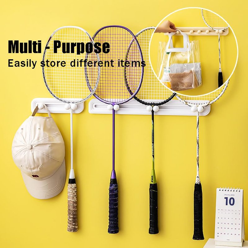 OULIGET Adjustable Tennis Racket Storage,Wall Mounted Racket Holder Display Stand for Ping Pong Paddle Badminton Racket,Slide-to-Size Extensible Hooks Sports Organizer