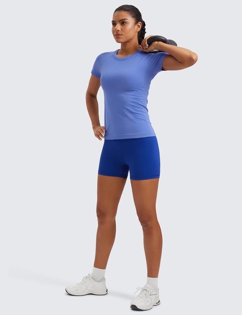 CRZ YOGA Seamless Workout Tops - Breathable Short Sleeve Athletic Tees for Women | Hip Length Gym & Yoga