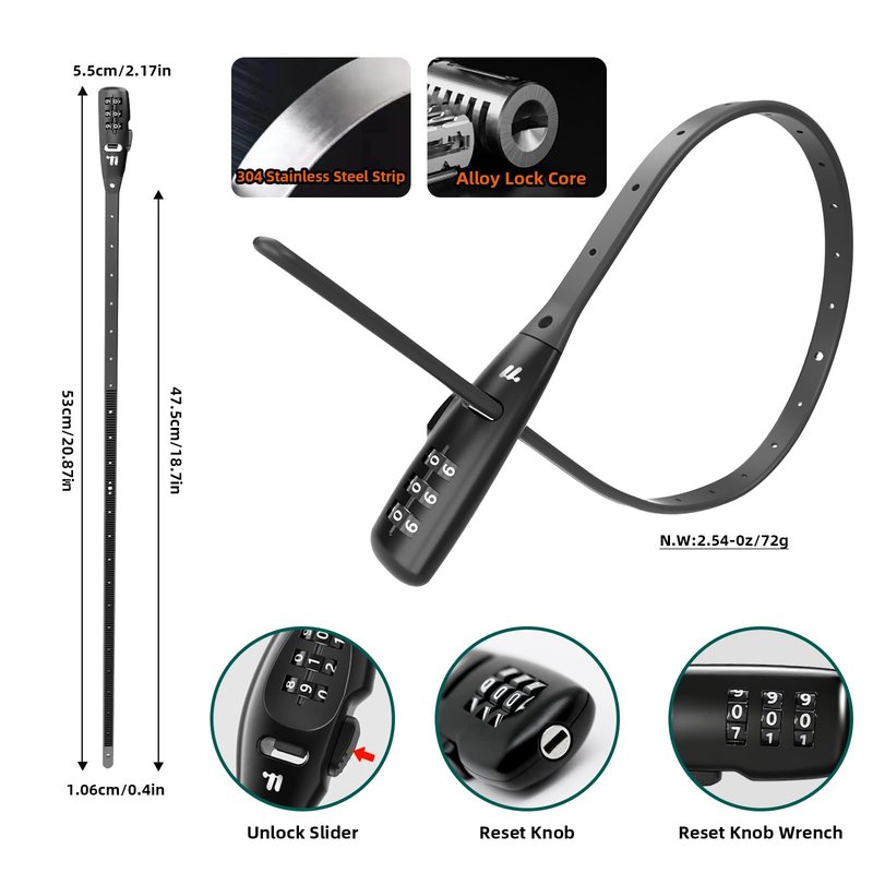 Zip Tie Lock,Adjustable Cable Lock with Stainless Steel Core,Multi-Purpose Cable Lock for Bike Rack Lock,French Door, Stroller & Cabinet,Drawers, Gates (1, Black)