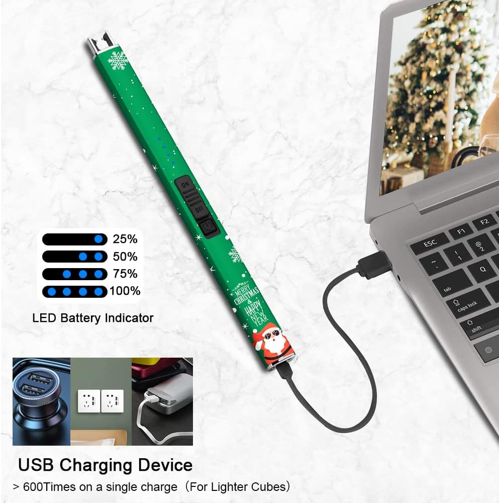 SUPRUS Electric Lighter - Windproof Flameless USB Rechargeable with Safety Lock | Christmas Green