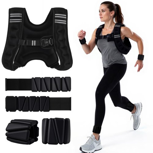 Arrowbash Weighted Vest, 6 lb Weight Vest with Reflective Stripe, 2 Pair of 1 lb Wrist & Ankle Weights Set for Men Women Adjustable for Workout, Strength Training, Running, Fitness, Muscle Building