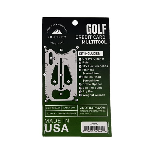 Golf 20-in-1 Credit Card Multi-Tool | Zootility | Divot Tool, Groove Cleaner, Ball Line Guide & More | Stainless Steel, Made in USA
