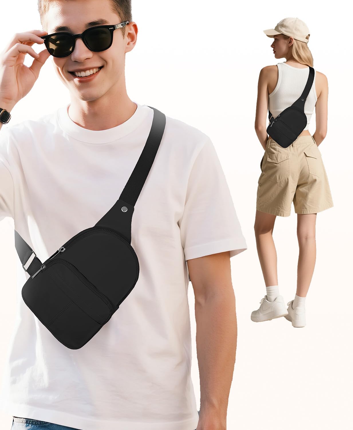 Neverwhy Small Crossbody Bag - Cute Sling Bag for Women - Small Chest Backpack Fanny Pack for Casual, Travel, Hiking Black