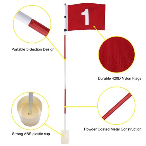 KINGTOP 6ft Golf Flagstick with RGB Hole Light, Practice Putting Green Flags for Yard, Golf Pin Flag Hole Cup Set, Light Up Night Golf Party