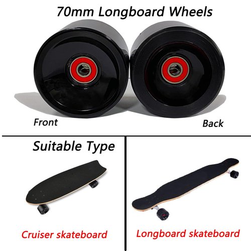 LOOEEL 70mm Longboard Wheels 80A Contains ABEC-9 Bearings and Spacers,Skateboard Riser Pads,Skateboard Hardware Screws Bolts,fit for Your Longboard Skateboards.-Black
