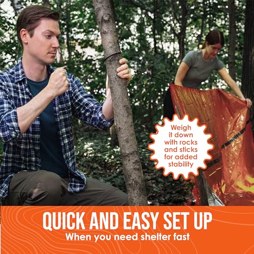Go Time Gear 2 Pack Survival Mylar Tent - Orange Emergency Shelter with Paracord & Whistle