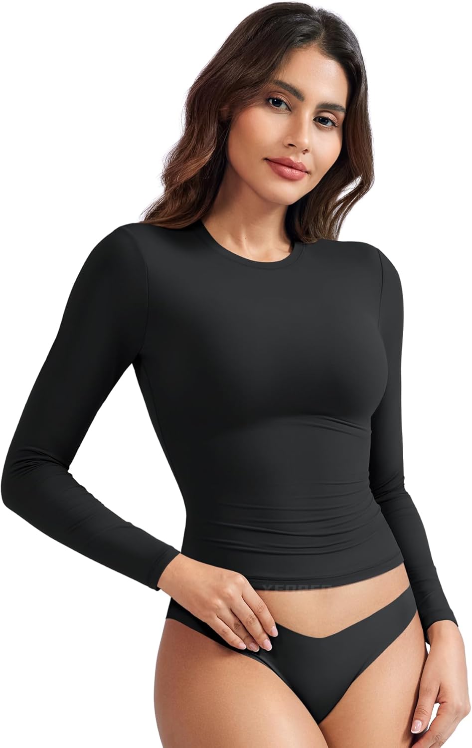 YEOREO Long Sleeve Women's Tee - Double Lined Crew Neck Top for Y2K Style & Workouts
