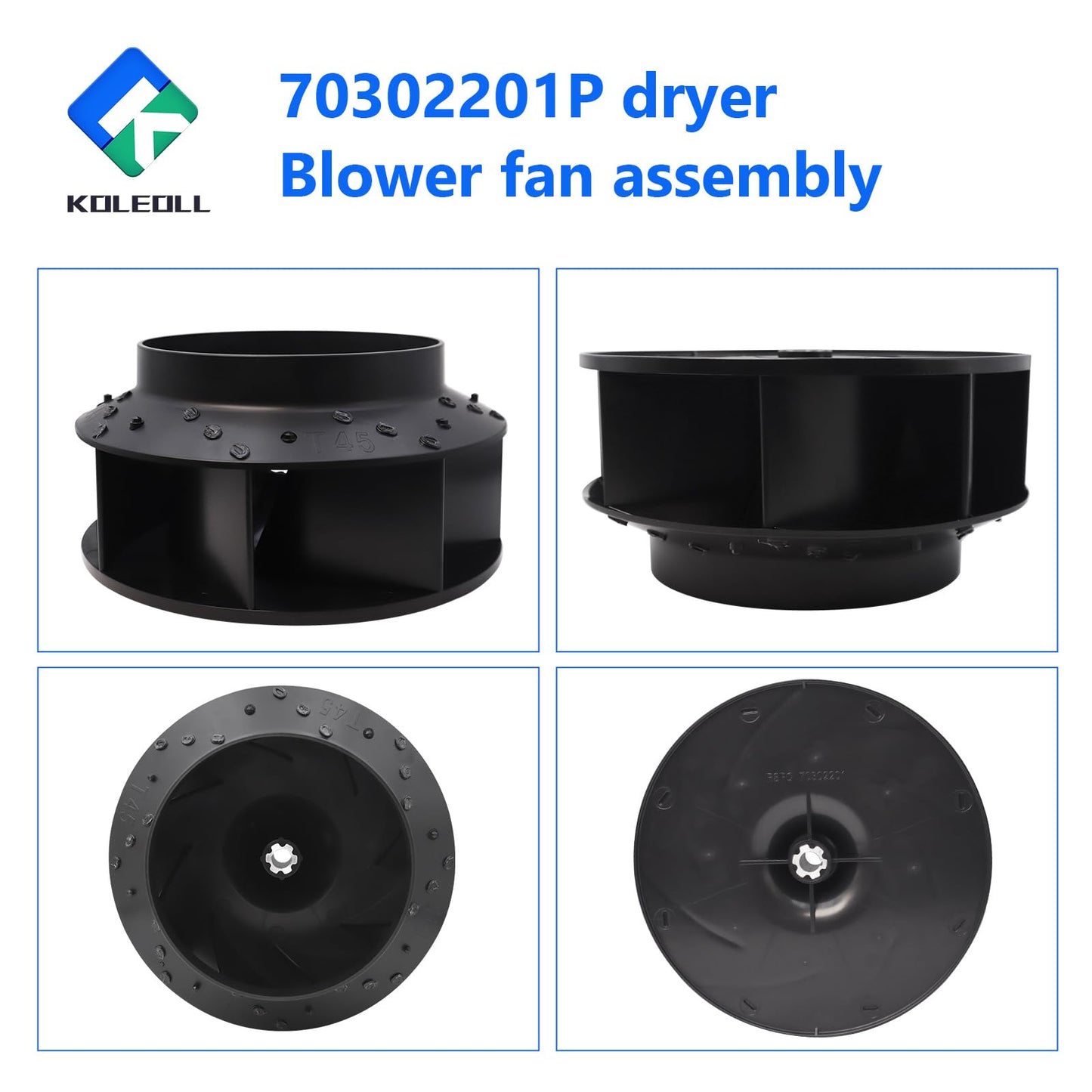 70302201P Blower Fan Assembly for Speed Queen, UniMac, Huebsch, and Ipso Dryers. Replaces 70302201, TU21755, Compatible with T45 Dryer, 9.51 OD PKG