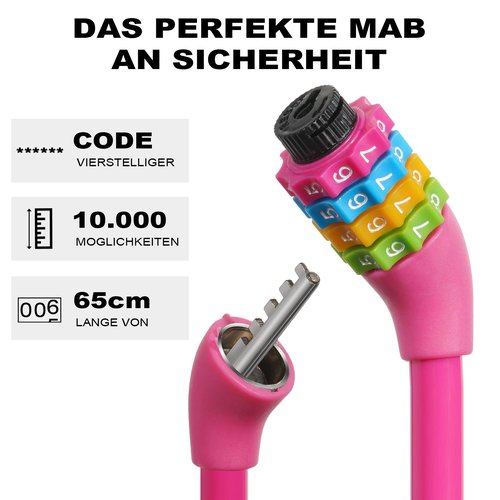 Ainiv 25 Inch Bike Lock Cable, Portable Anti Theft 4 Digits Codes Cable Locks, Resettable Combinations Coiling Bicycle Lock for Bike, Motorbike, Scooter, Skateboard, Gate, Fence (Rose Red)
