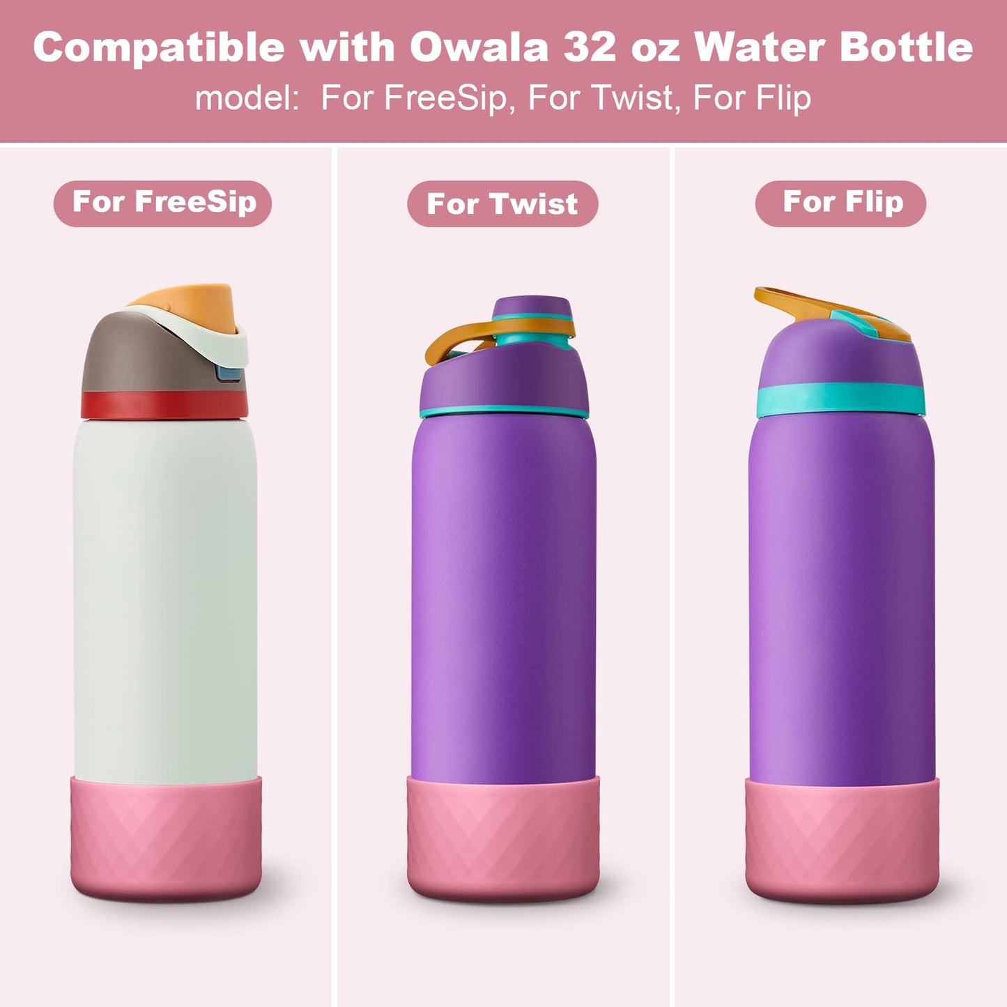 Silicone Boot for Owala Water Bottle 32 oz, Anti-Slip Protective Sleeve for FreeSip/Twist/Flip Stainless Steel Water Bottles Accessories