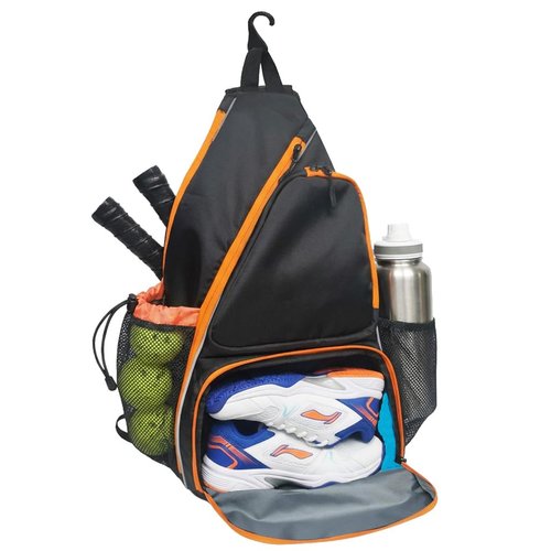 Alveroya Amber Orange Pickleball Sling Bag with Shoe Compartment for Men Women, Lightweight 2-3 Paddle Crossbody Backpack, Sports Bag with Water Bottle Pocket & Fence Hook