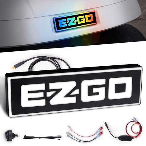 NOKINS RGB Magic Color Golf Cart Front Emblem for EZGO TXT 1994-2013, 9.25"2.7", Stainless Steel, Replaces OEM 71597G01, Black, Golf Cart Accessory