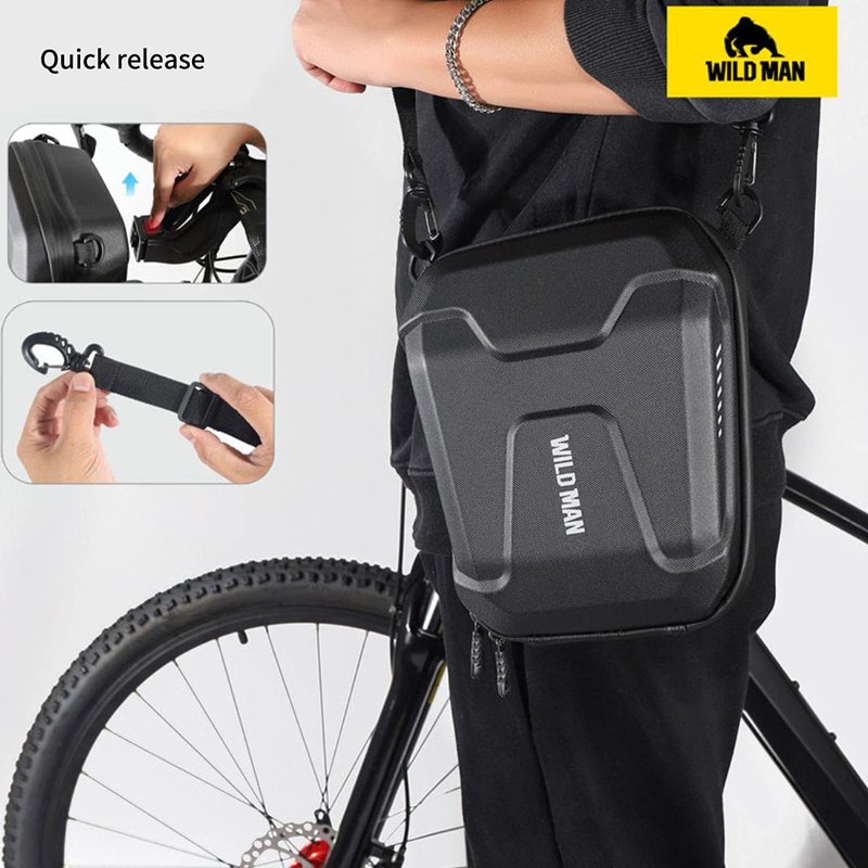 WILD MAN Quick Release 3L Hard Shell Rainproof Scooter Storage Bag for Kick Scooters Folding Bike Kick Board Handlebar Bag MTB (E8)