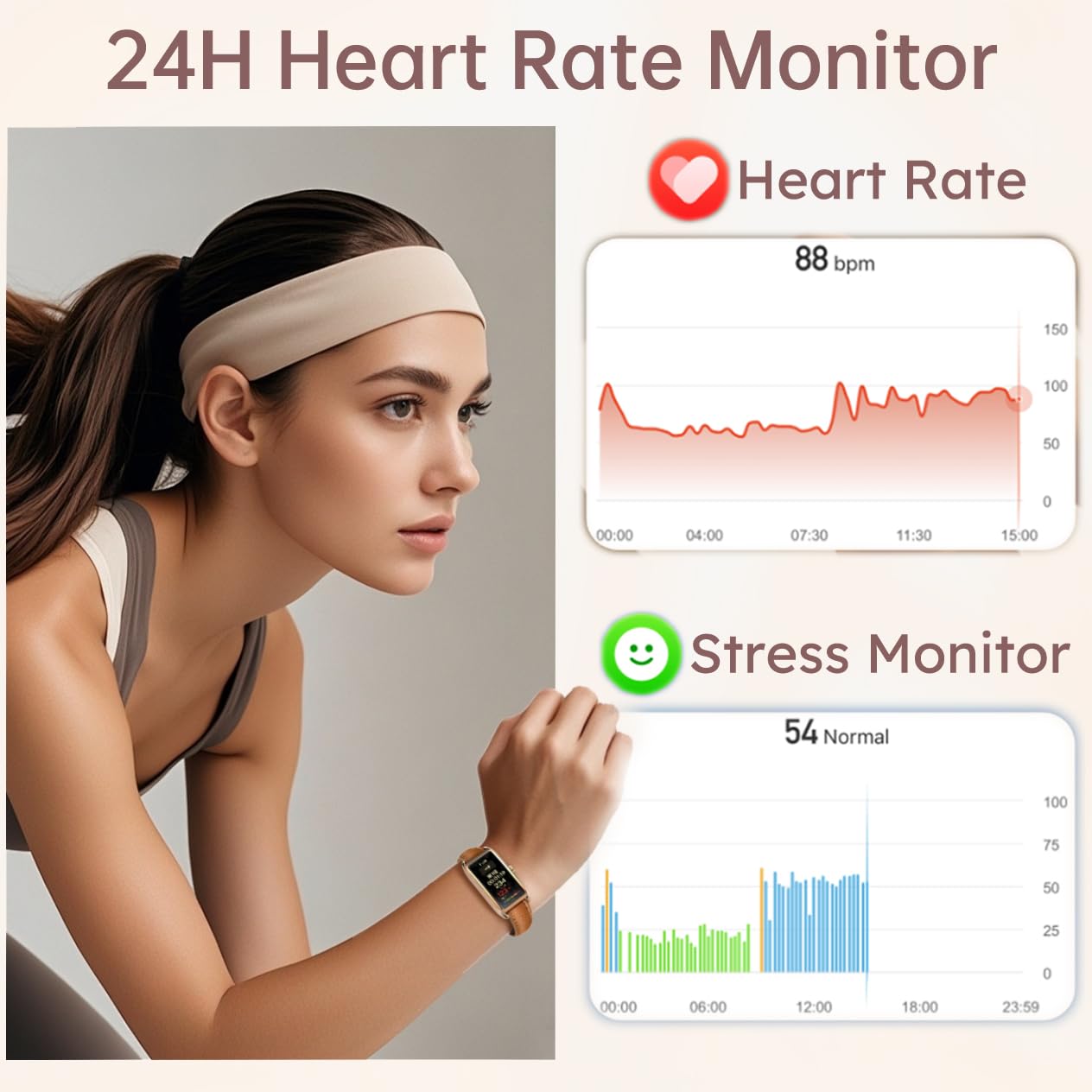 CNBRO Fitness Tracker for Women Ladies Fitness Watch Dressy Leather Strap Alloy Case Luxury Fashion Heart Rate Monitor Sleep Tracker Pedometer Step Counter Waterproof Elegant Smart Watches for Womens