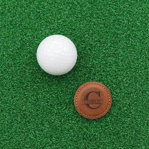 Personalized Leather Magnetic Golf Ball Marker with Hat Clip - Genuine Leather-C