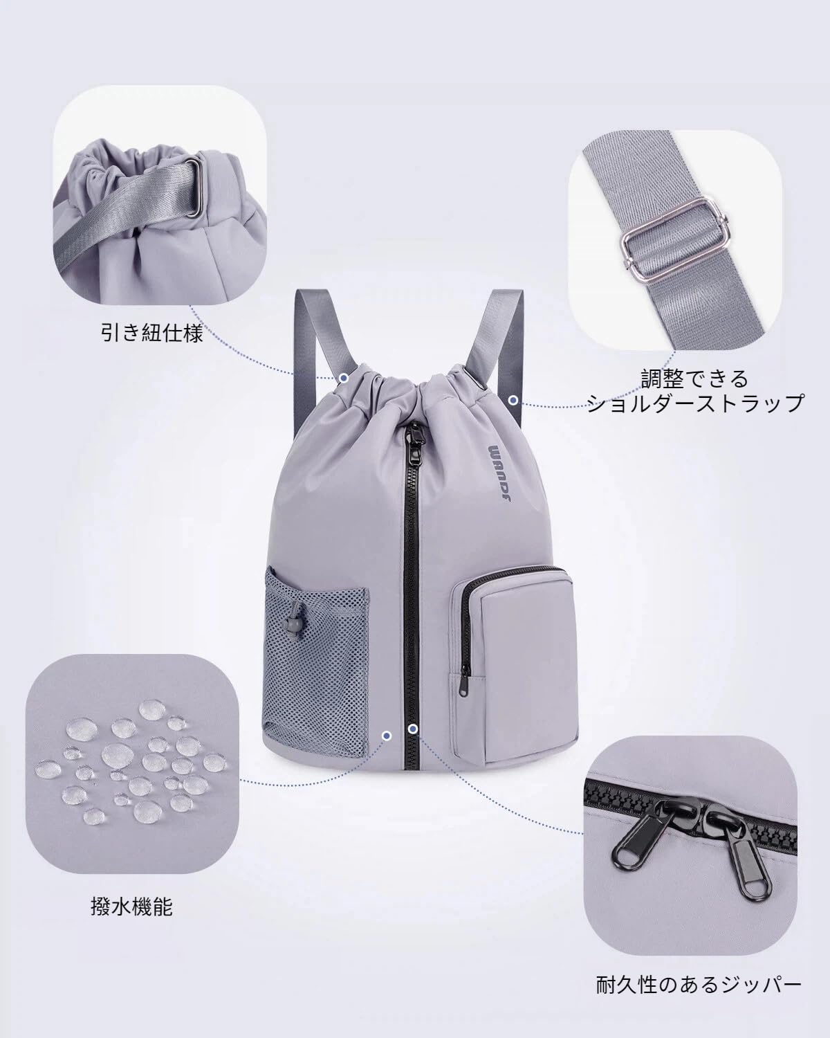 WANDF Drawstring Backpack with Shoe Compartment, Sports Gym Bag