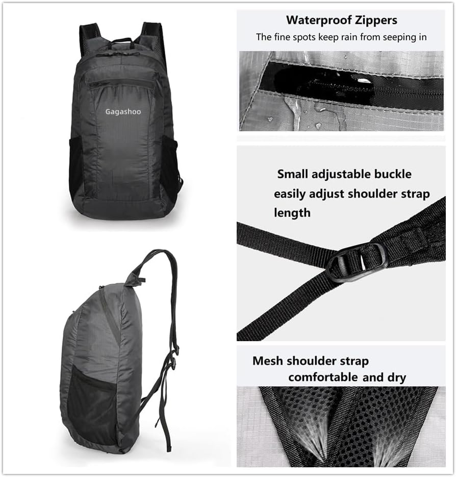 Skiennix Small Foldable Hiking Daypack - Lightweight Casual Backpack for Travel & Outdoor Adventures | Black