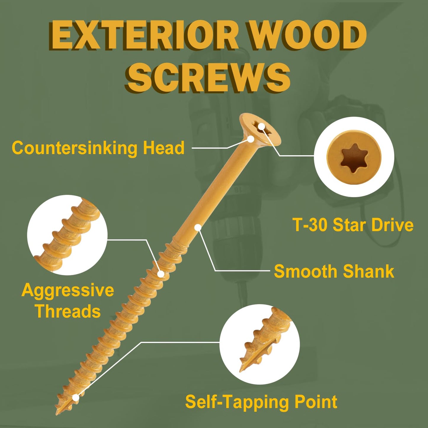 LIONMAX Deck Screws #14 x 6 Inch, 50 PCS, Long Wood Screw, Rust Resistant, Exterior Epoxy Coated for Outdoor Decking, Torx/Star Drive Head, T30 Star Bit Included