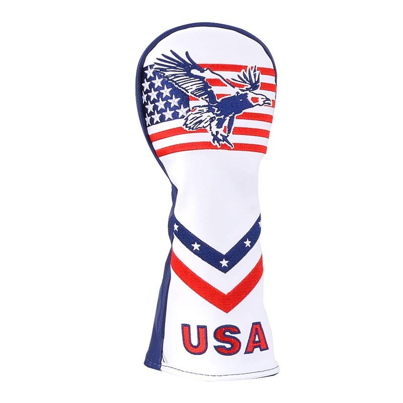 GOOACTION USA Eagle Golf Fairway Wood Head Cover, American Stars Stripes Flag Pattern PU Leather Protector | Waterproof & Fits 3/5 Woods for On-Course Protection