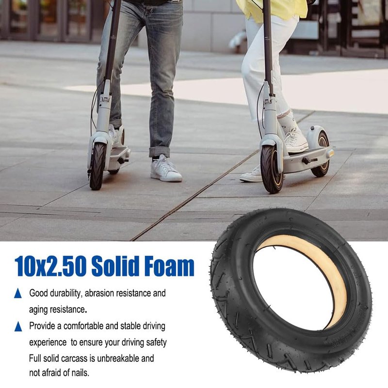 10x2.50 Electric Scooter Solid Tire 10"x2.5" Polyurethane Foamed Wheel 10 Inch Airless Tire for 6" Rim Hubs 36V 48V 400W 500W 800W Hub Motor Smart Self Balancing Electric Scooters Non-Pneumatic Tyre