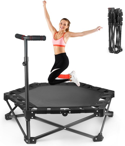 Foldable Mini Trampoline - 42" Rebounder for Adults & Kids | One-Step Fold, 450lbs Max Load, Adjustable T-Bar