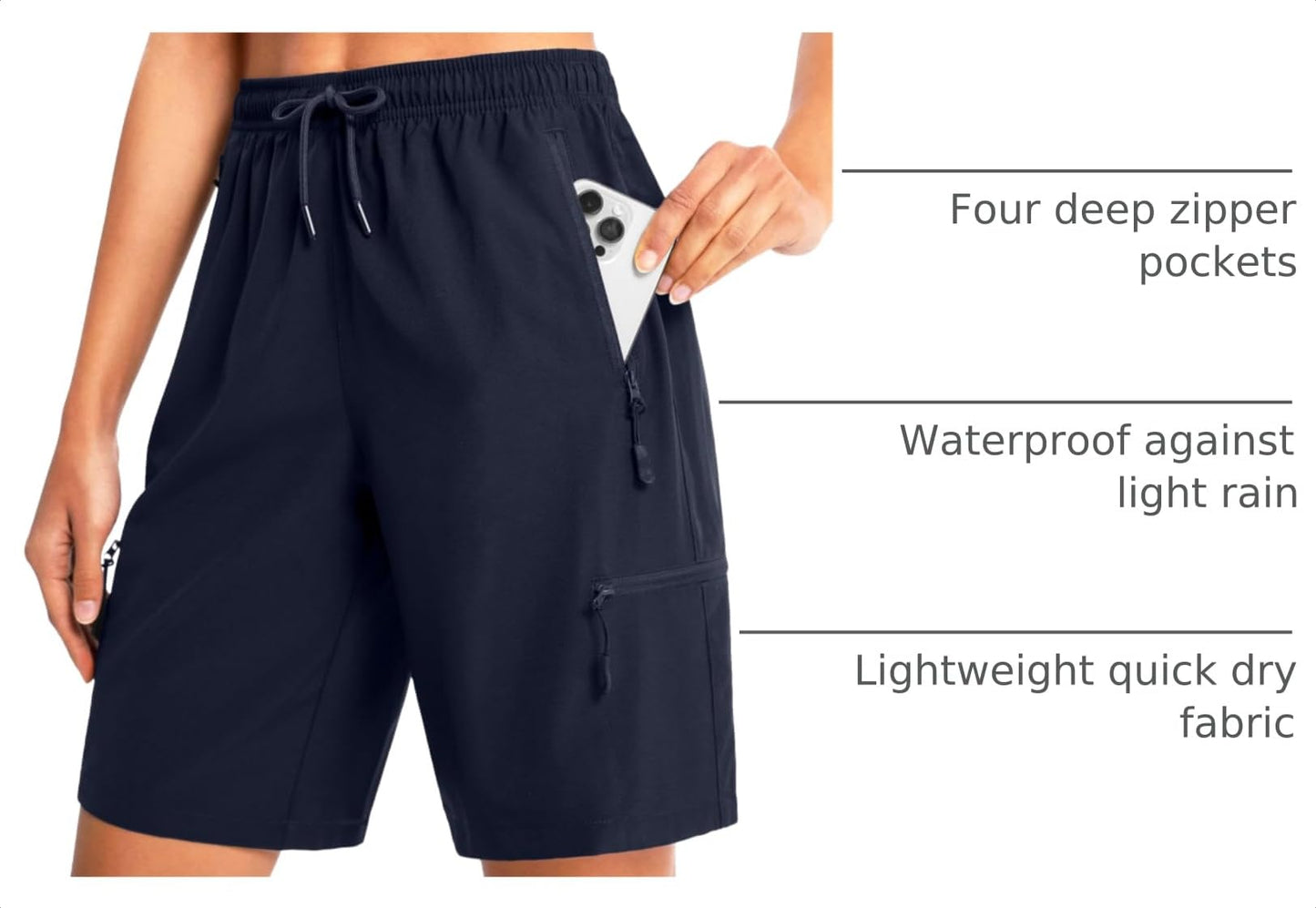 Cyasundent Women's 9" Hiking Cargo Shorts Lightweight Stretch Quick Dry Athletic Golf Summer Bermuda Shorts for Women (Navy_S)