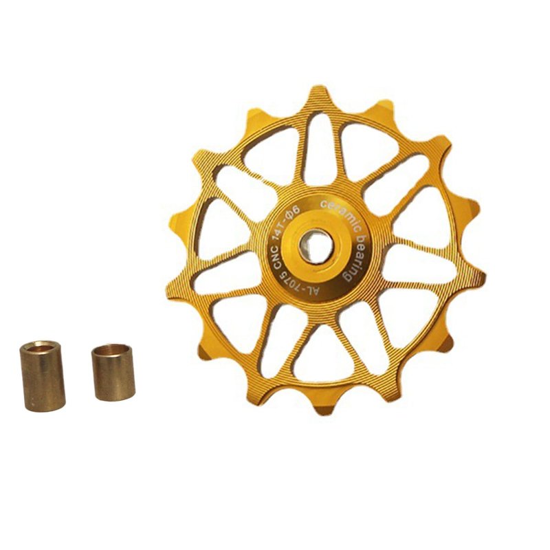 Rear Derailleur Pulley, 12T/14T Aluminum Alloy Jockey Wheel Ceramic Guide Pulley Bike Guide Roller Wheels for Road Bike, Mountain Bike, MTB, BMX (12T,Yellow)