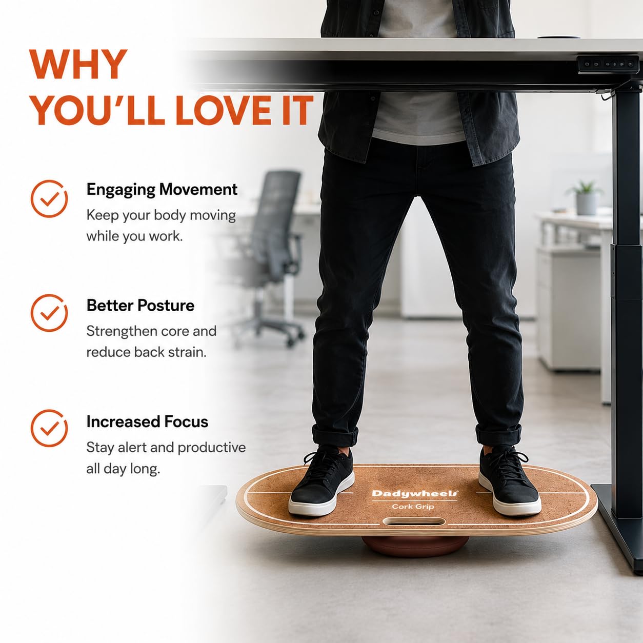 Standing Desk Balance Board - Lightweight & Portable 28"x13" Wobble Board for Active Standing, Improving Balance & Core Strength at Office or Home