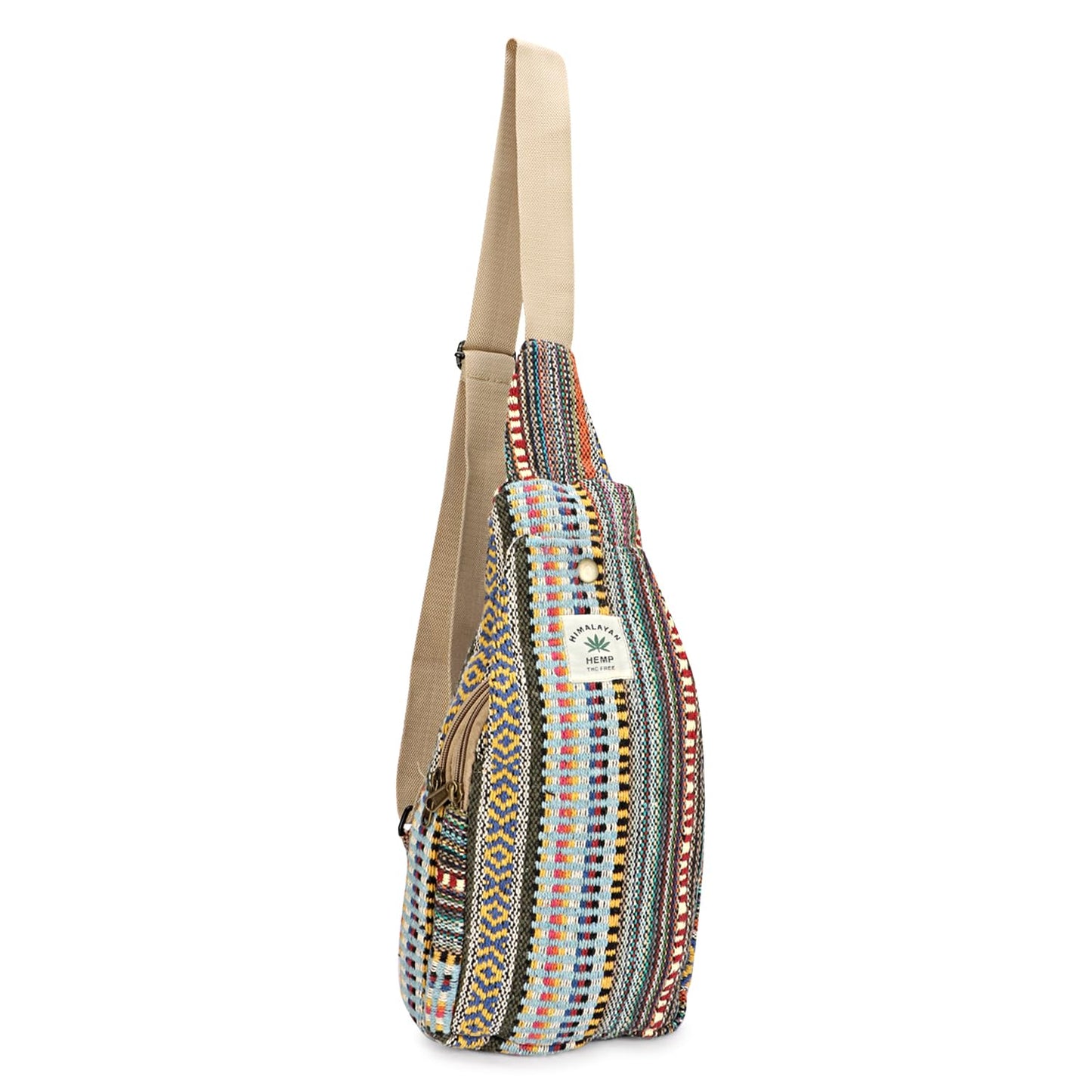 LONGING TO BUY Hemp Sling Backpack- Hemp Cross body Bag- Hemp Shoulder Backpack Adjustable Strap for Men & Women (Light Multicolored-1), Large