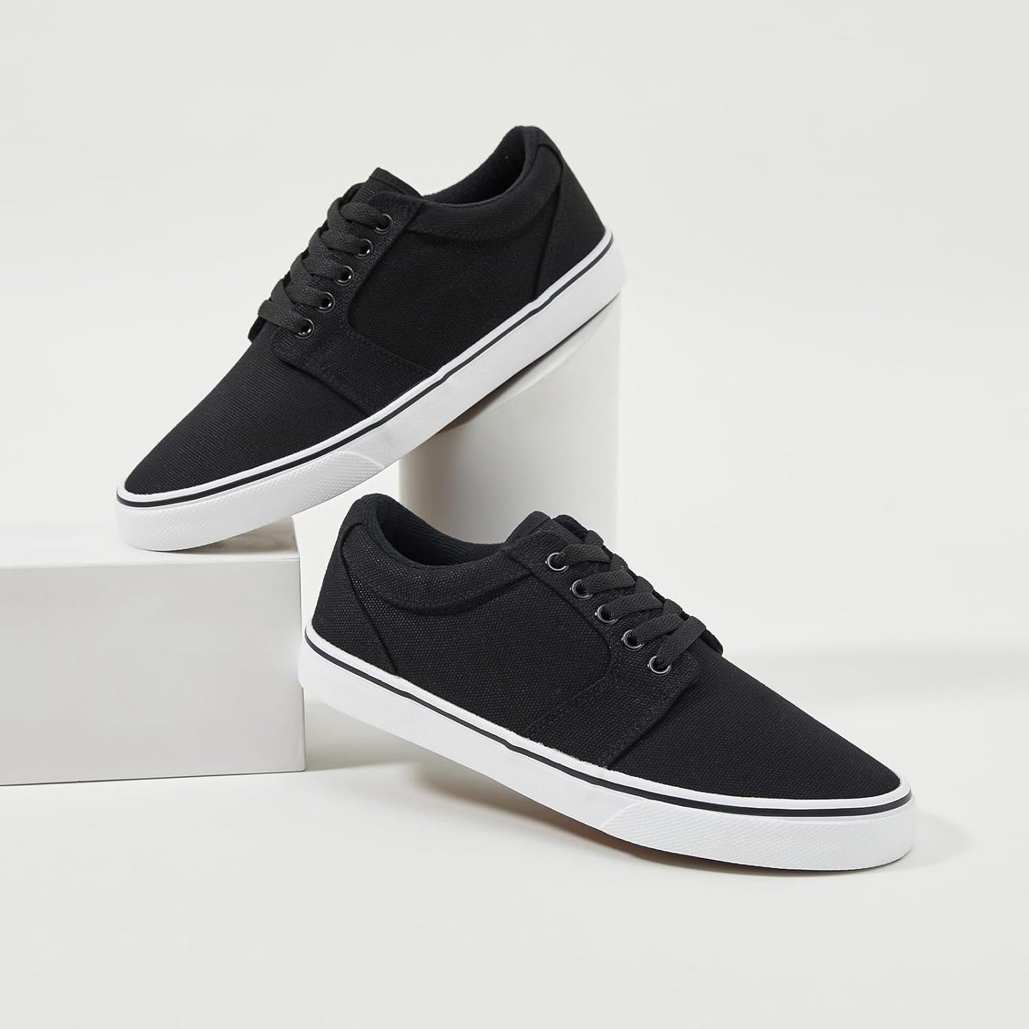 BENPAO Men's Casual Sneakers - Stylish Low Top Lace-Up Canvas Shoes in All Black