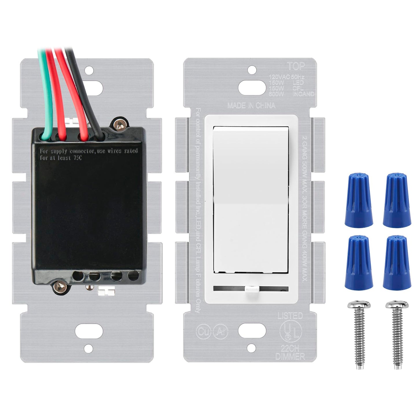 Heschen 1 Pack Dimmer Light Switch, Single Pole or 3-Way,150W Dimmable LED/CFL Lights, Halogen and Incandescent Bulbs 600W Max, AC120V, Cover Plate Included, White, UL Listed