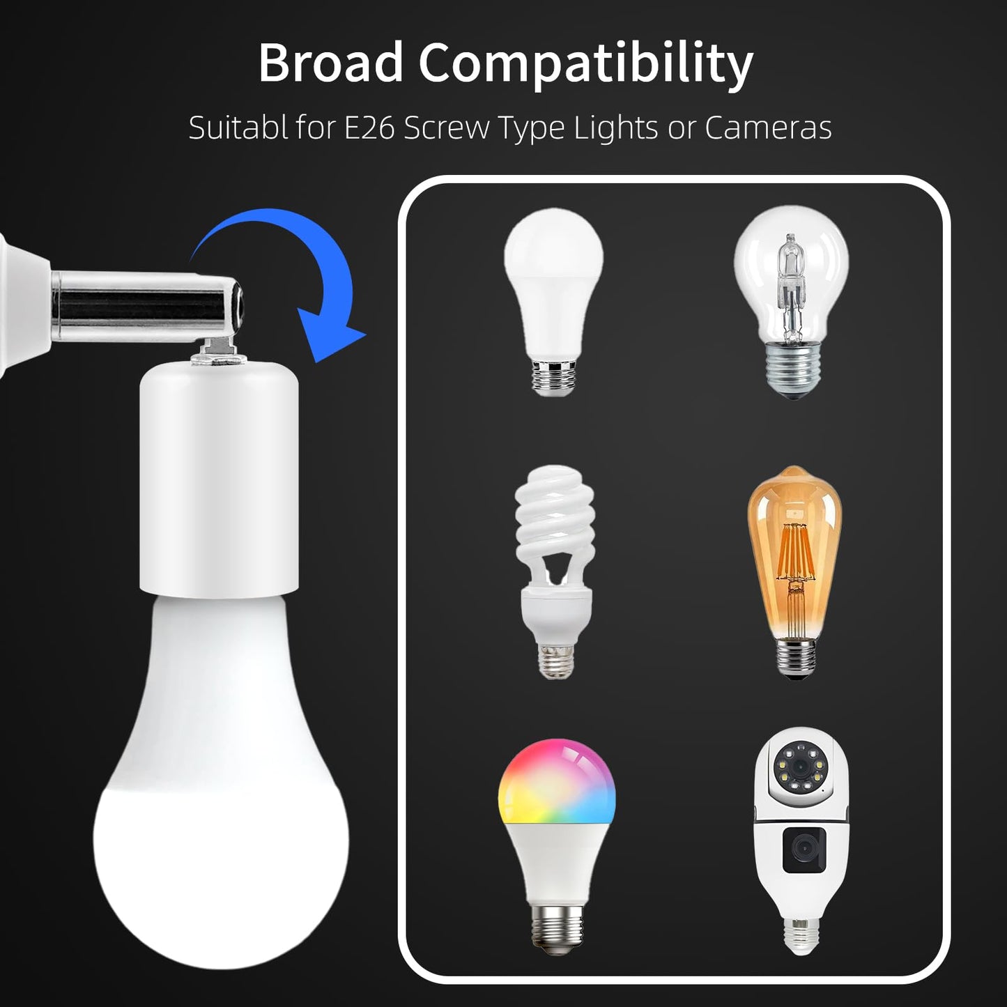 Ceramic E26 Light Bulb Socket Extender - 5.5inch Long - 90 Degree Angle Adjustable- 150W Max and Fire-Resistant - Light Extension for Medium Bulb Socket (2)