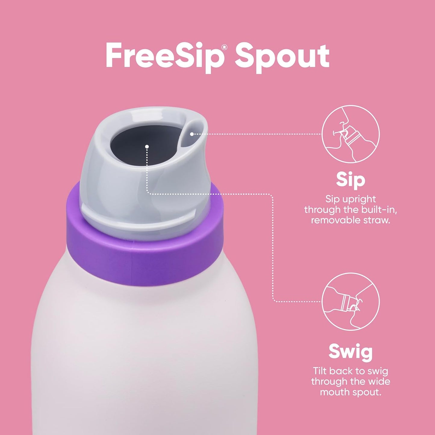 Owala FreeSip Twist Insulated Stainless Steel Water Bottle - BPA-Free, 24 oz, Pink/Purple for Sports & Travel