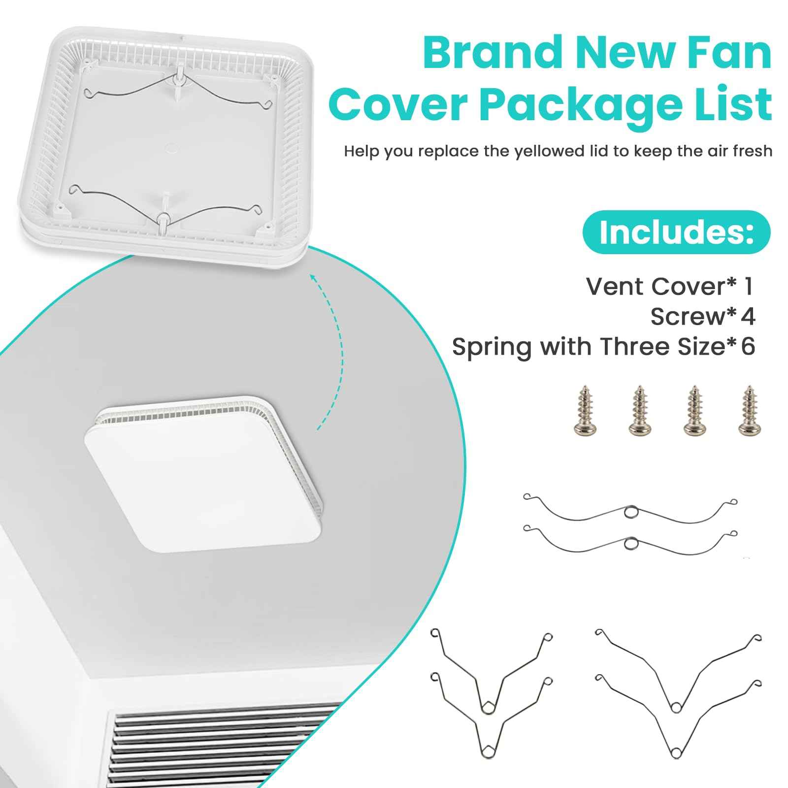 XwaYexa 13.25“ x 13.25" Universal Bathroom Exhaust Grille Cover, FG701S Bathroom Vent Fan Cover for Broan-NuTone Fans, Ventilation Cover Bathroom Ceiling Fan Cover with Spring Clips