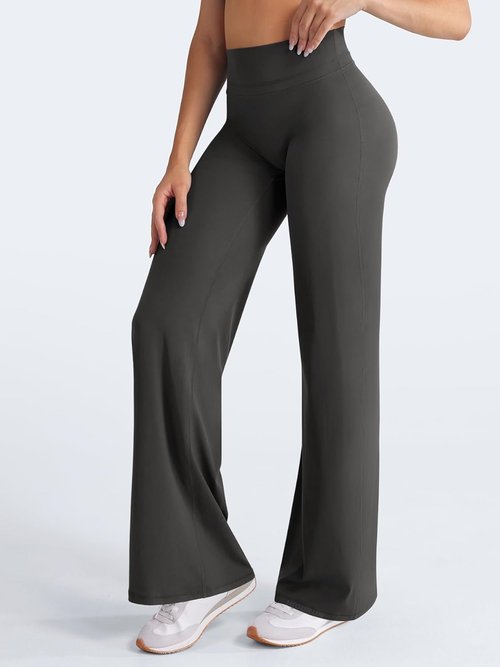 HIGORUN High Waisted Straight Leggings - No Front Seam Workout Pants for Women | 31" Wide Leg