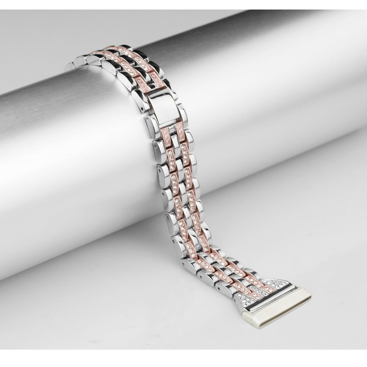 Mtozon Bling Bands Compatible with Fitbit Versa 4/Sense 2/Versa 3/Sense, Women Dressy Slim Bracelet Metal Replacement Wristbands, Silver with Rose Gold