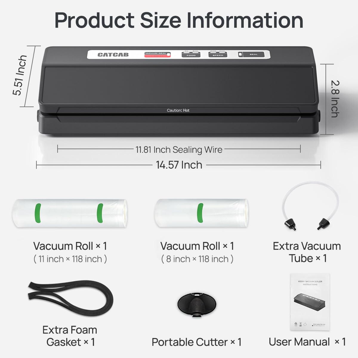 Vacuum Sealer Machine for Food Saver, 70kpa Powerful Suction Compact 7-in-1 Automatic Food Sealer for Sous Vide & Food Storage, Dry/Moist/Strong/Gentle Mode, Removable Drip Tray | 2 Bag Rolls, Black