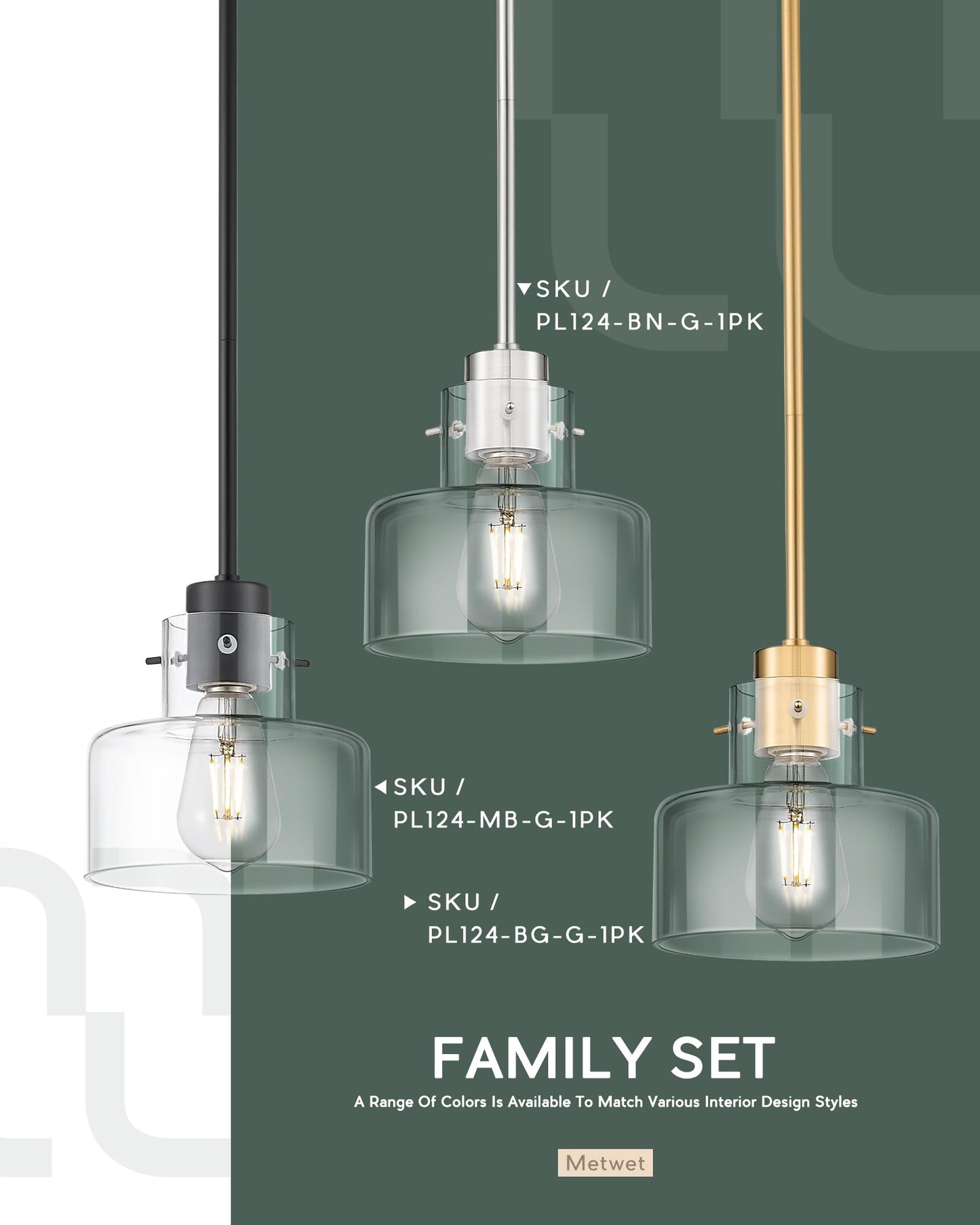 METWET 2 Pack Pendant Lights Kitchen Island, Brushed Gold Pendant Light Fixtures Over Island with Clear Glass Shade, 6" Modern Brass Kitchen Island Lighting for Dining Room Entryway, PL124-BG-G-2PK