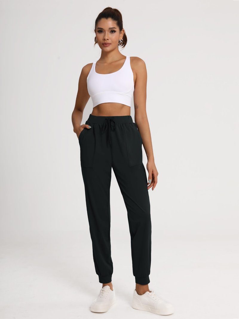 Tallemon Women's 33" Tall Inseam Joggers Running Sweatpants Pockets Tapered Athletic Workout Lounge Pants Black, L