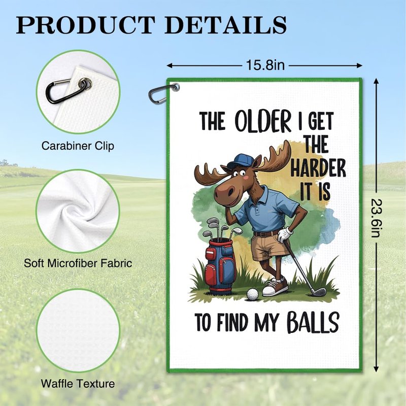 Juoqg The Older I Get The Harder It is Golf Towel, Funny Moose Golf Bag Towel with Clip for Men, Golfing Accessories for Men, Golfing Gifts for Dad Grandpa, Father Day Retirement Gifts for Golfer Fan
